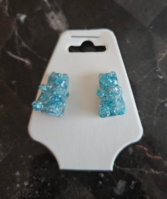 Gummie Bear Earrings "Blue W/ Glitter"