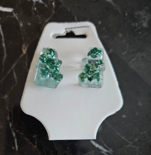 Gummie Bear Earrrings "Clear W/ Green Foil Paper"